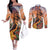 Hawaii Women's Day Tribal Couples Matching Off The Shoulder Long Sleeve Dress and Long Sleeve Button Shirt Pele Honua Mea