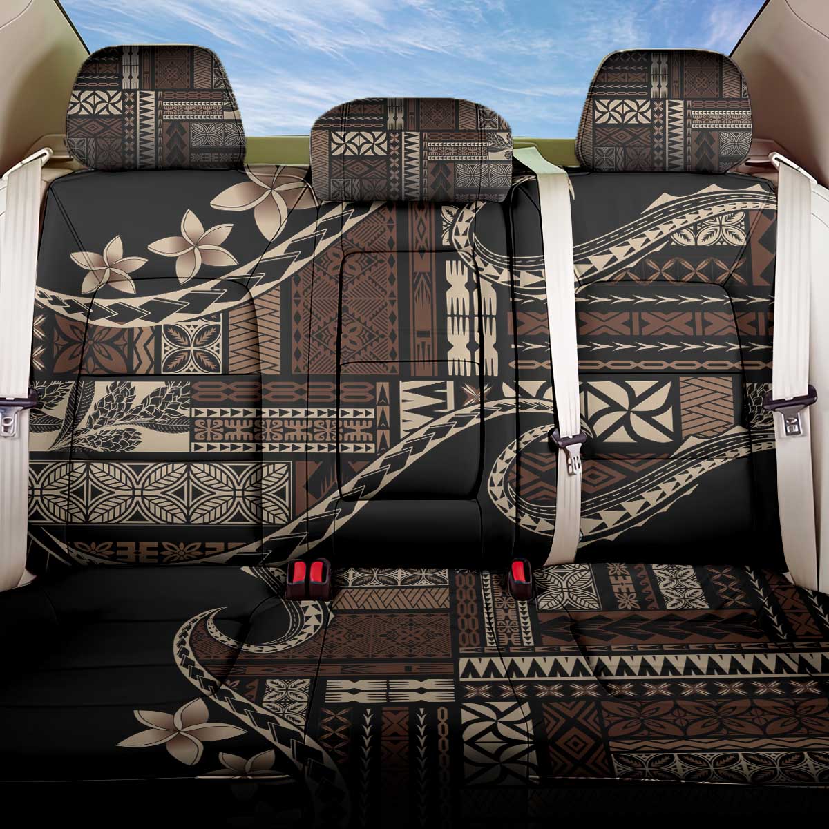 Samoa Siapo Mamanu Back Car Seat Cover Waves Motifs LT7 One Size Black - Polynesian Pride