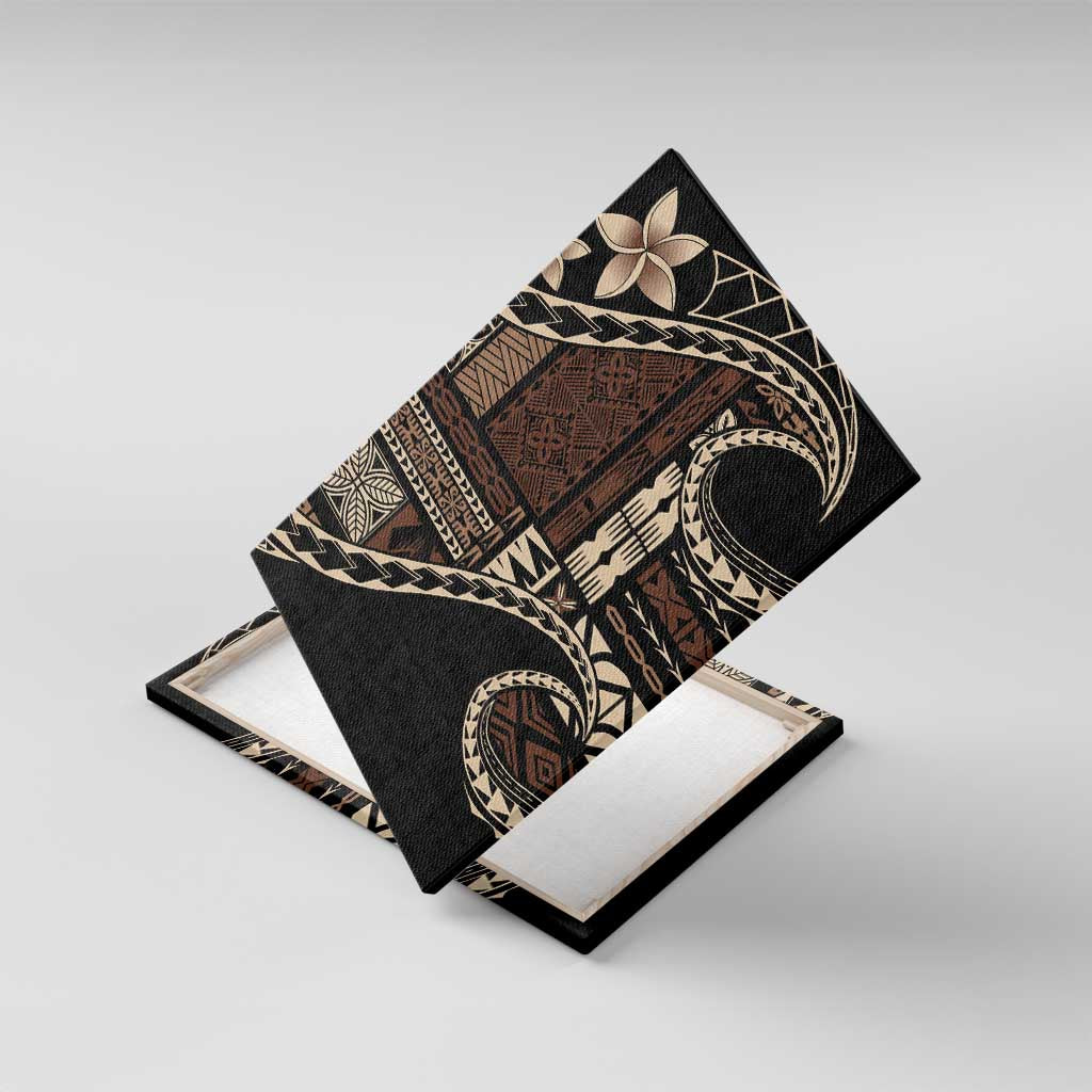 Samoa Siapo Mamanu Canvas Wall Art Waves Motifs LT7 With Frame Black - Polynesian Pride
