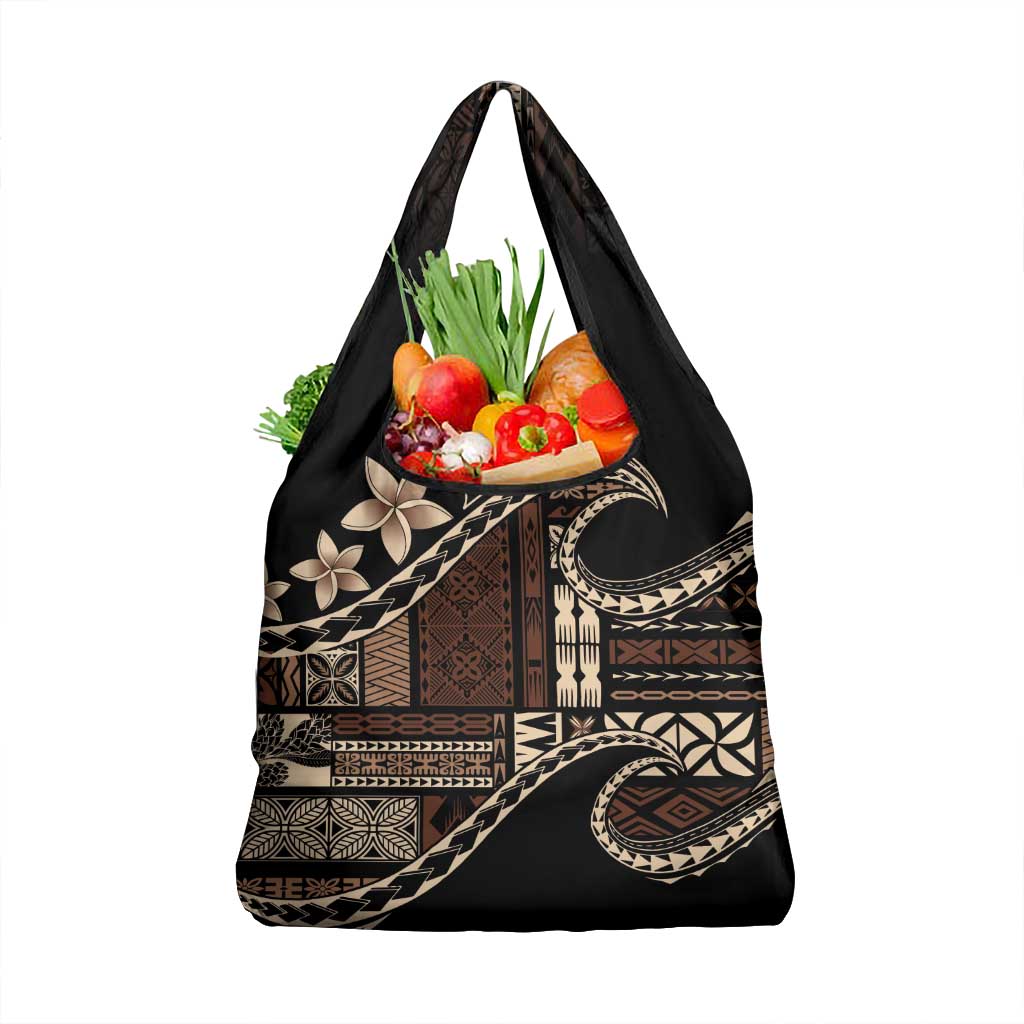 Samoa Siapo Mamanu Grocery Bag Waves Motifs LT7 1-pack One Size Black - Polynesian Pride