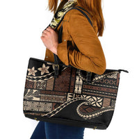 Samoa Siapo Mamanu Leather Tote Bag Waves Motifs LT7 Black - Polynesian Pride