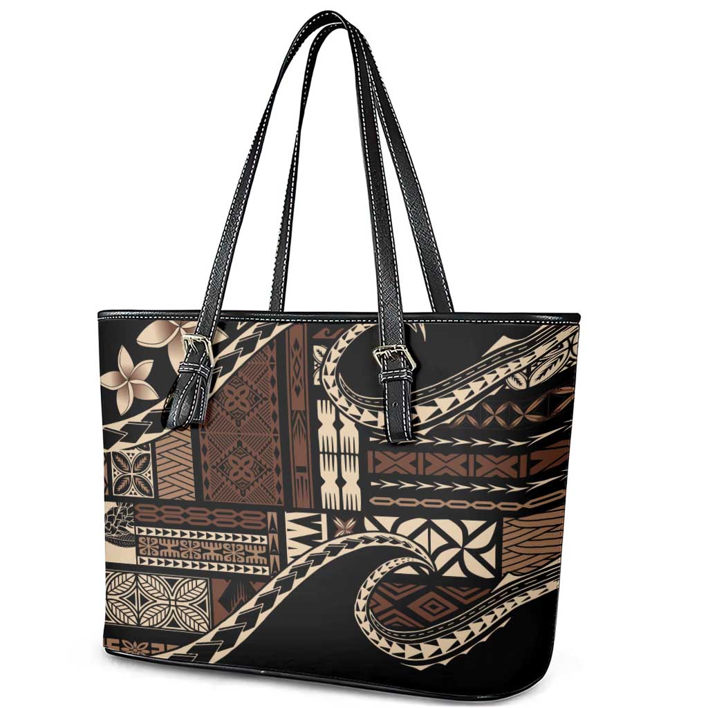 Samoa Siapo Mamanu Leather Tote Bag Waves Motifs LT7 - Polynesian Pride