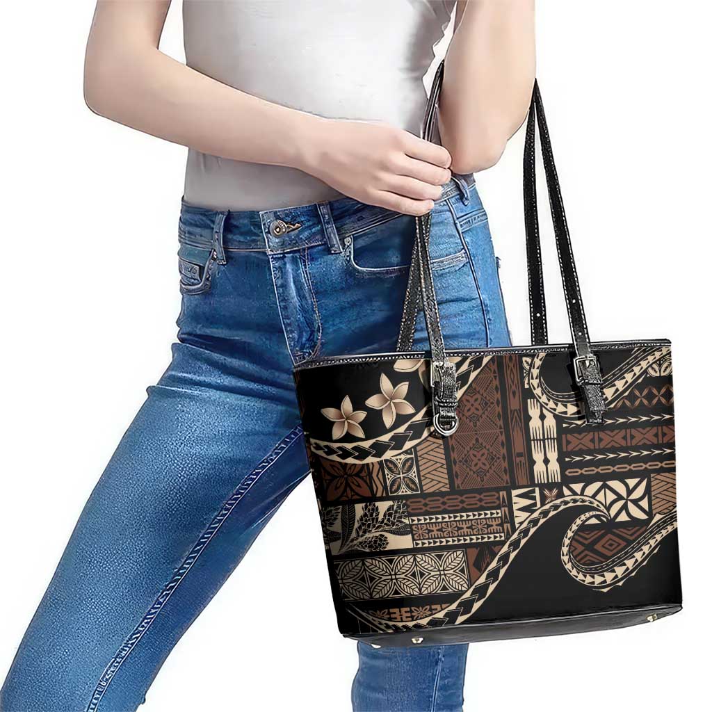 Samoa Siapo Mamanu Leather Tote Bag Waves Motifs LT7 - Polynesian Pride