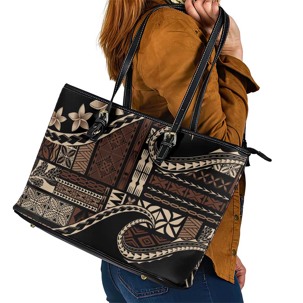 Samoa Siapo Mamanu Leather Tote Bag Waves Motifs LT7 - Polynesian Pride