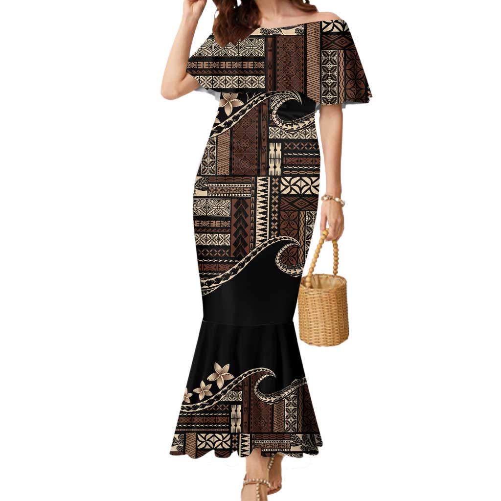 Samoa Siapo Mamanu Mermaid Dress Waves Motifs LT7 Women Black - Polynesian Pride