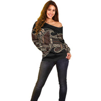 Samoa Siapo Mamanu Off Shoulder Sweater Waves Motifs LT7 - Polynesian Pride
