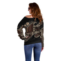 Samoa Siapo Mamanu Off Shoulder Sweater Waves Motifs LT7 - Polynesian Pride