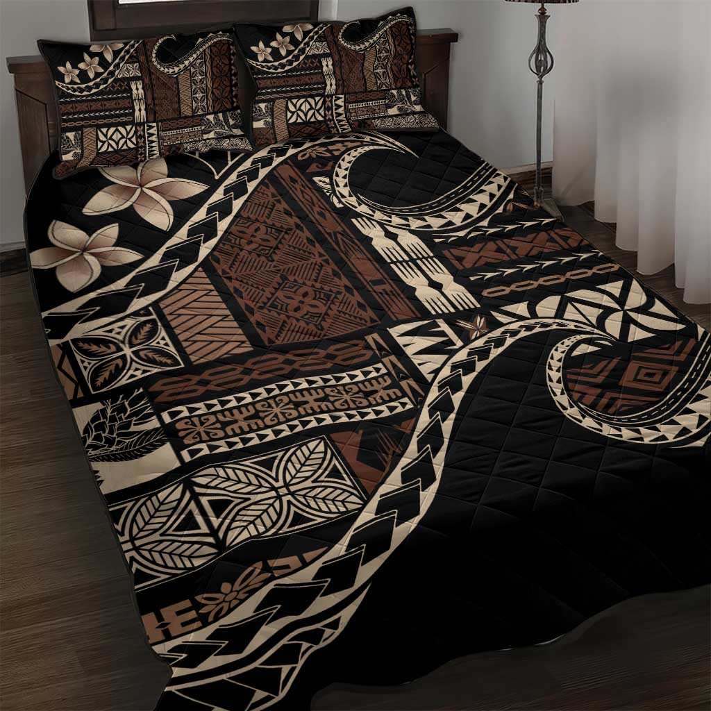 Samoa Siapo Mamanu Quilt Bed Set Waves Motifs LT7 Black - Polynesian Pride