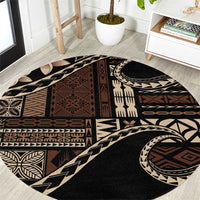 Samoa Siapo Mamanu Round Carpet Waves Motifs LT7 Black - Polynesian Pride