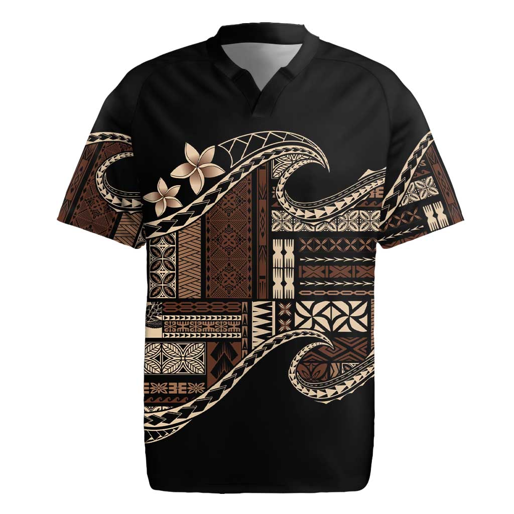 Samoa Siapo Mamanu Rugby Jersey Waves Motifs LT7 Black - Polynesian Pride