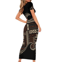 Samoa Siapo Mamanu Short Sleeve Bodycon Dress Waves Motifs LT7 - Polynesian Pride