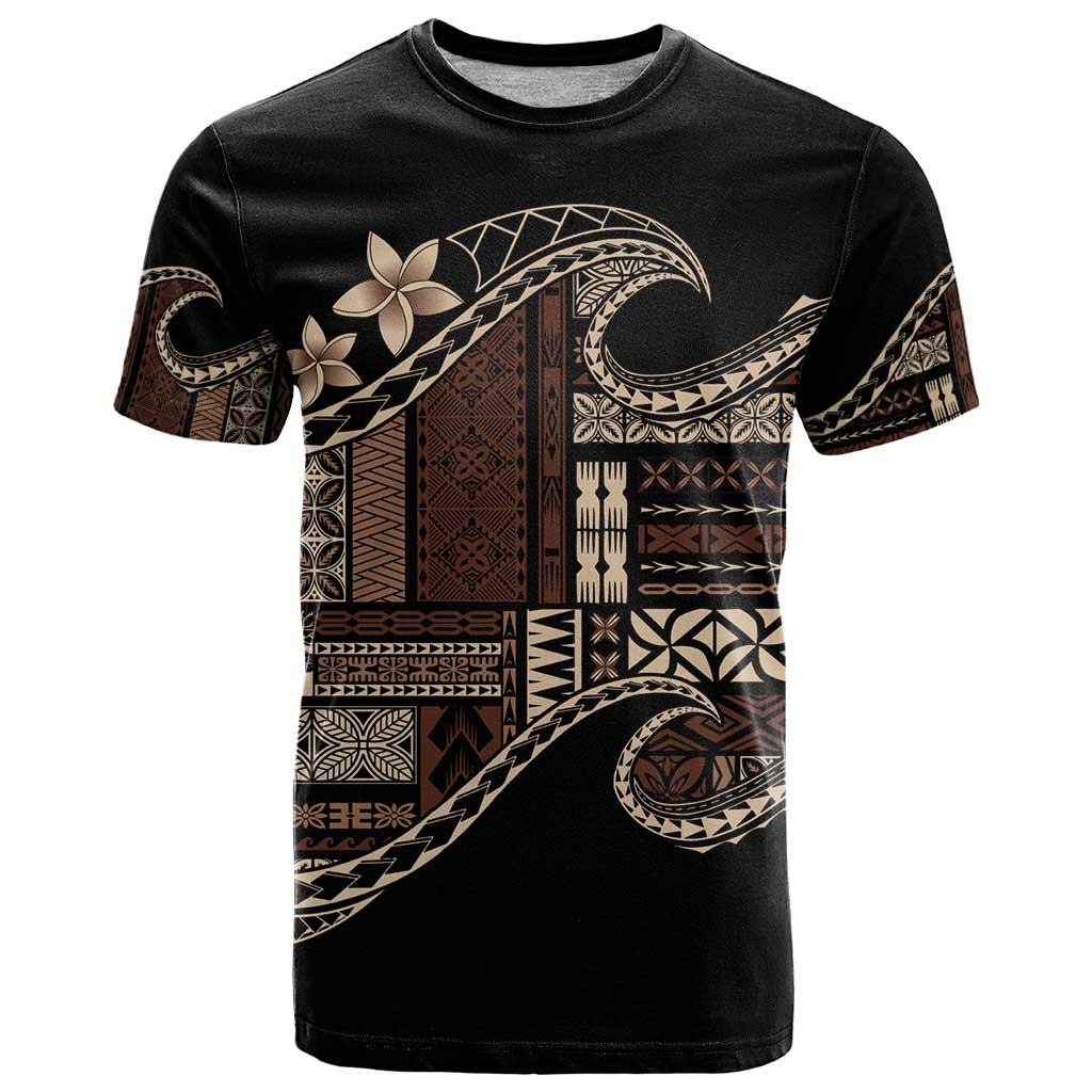 Samoa Siapo Mamanu T Shirt Waves Motifs LT7 Black - Polynesian Pride