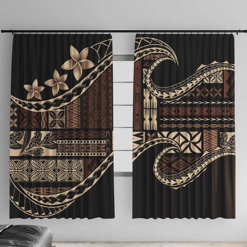 Samoa Siapo Mamanu Window Curtain Waves Motifs LT7 With Hooks Black - Polynesian Pride