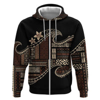 Samoa Siapo Mamanu Zip Hoodie Waves Motifs LT7 Zip Hoodie Black - Polynesian Pride