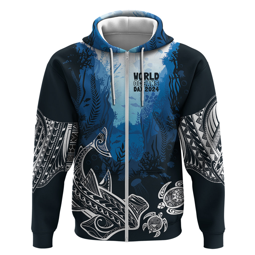 World Ocean Day Pasifika Hoodie Awaken New Depths LT7 Zip Hoodie Blue - Polynesian Pride