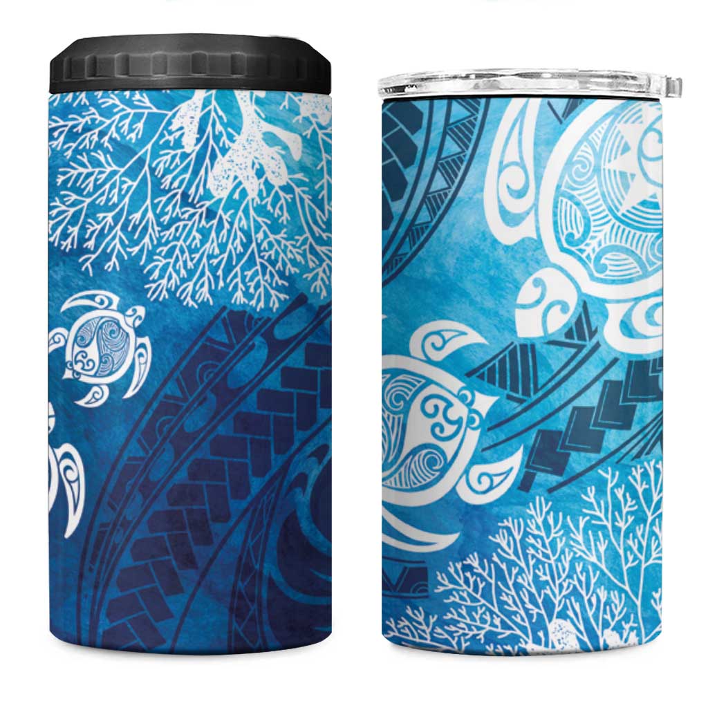 Hawaii World Ocean Day 4 in 1 Can Cooler Tumbler Kakau Turtles LT7 One Size: 16 oz Blue - Polynesian Pride