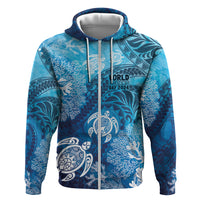 Hawaii World Ocean Day Hoodie Kakau Turtles LT7 Zip Hoodie Blue - Polynesian Pride
