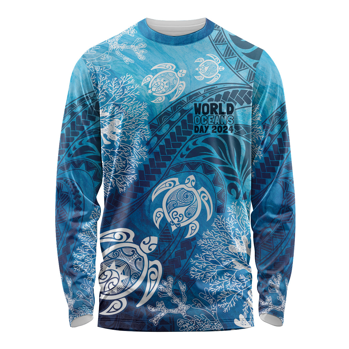Hawaii World Ocean Day Long Sleeve Shirt Kakau Turtles LT7 Unisex Blue - Polynesian Pride