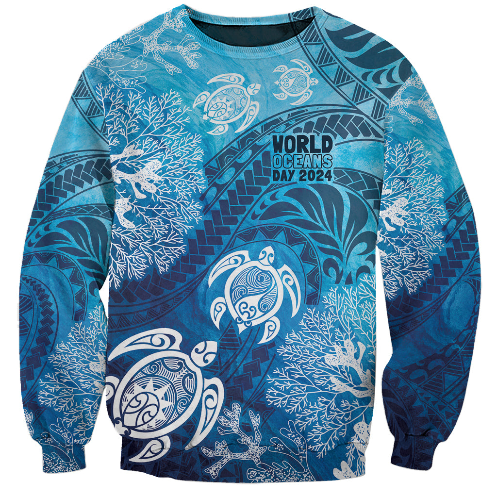 Hawaii World Ocean Day Sweatshirt Kakau Turtles LT7 Unisex Blue - Polynesian Pride
