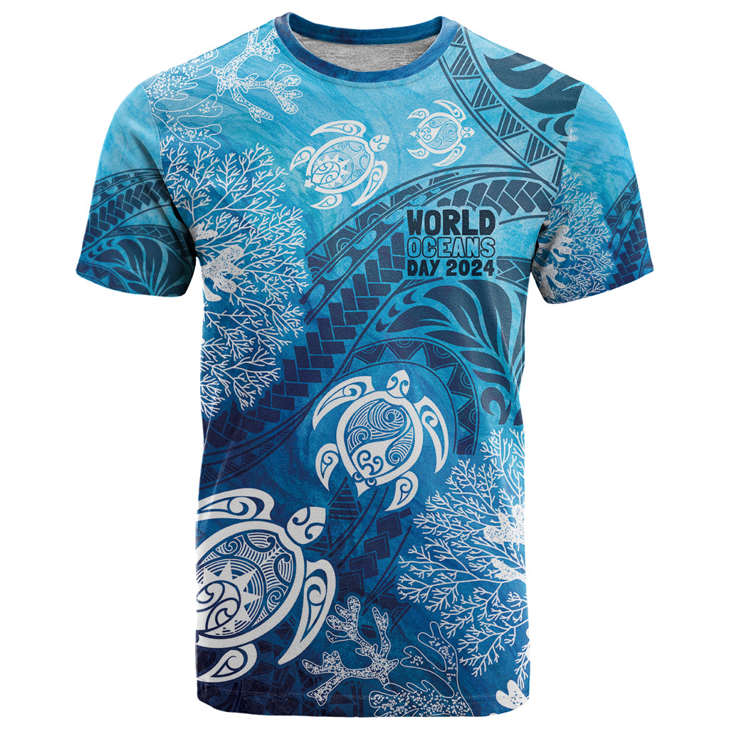 Hawaii World Ocean Day T Shirt Kakau Turtles LT7 Blue - Polynesian Pride