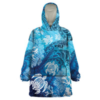 Hawaii World Ocean Day Wearable Blanket Hoodie Kakau Turtles LT7 One Size Blue - Polynesian Pride