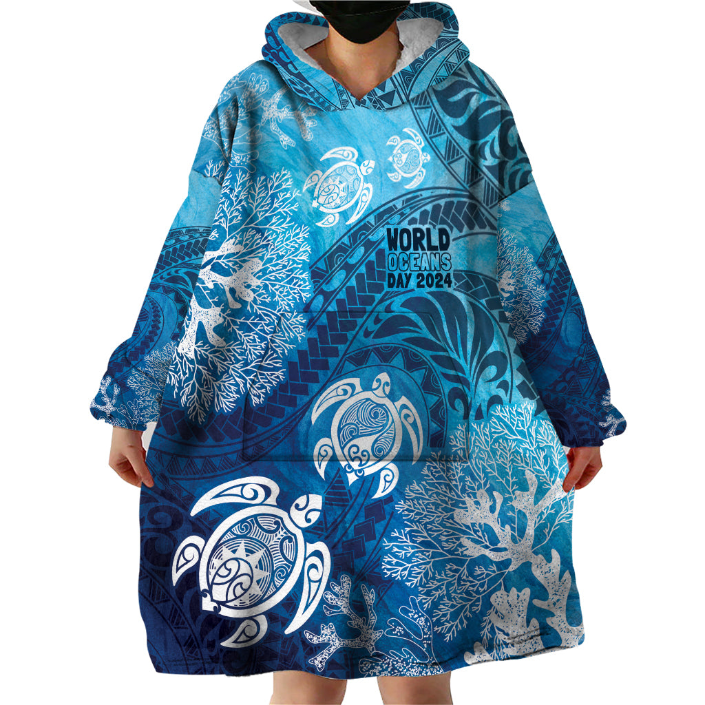 Hawaii World Ocean Day Wearable Blanket Hoodie Kakau Turtles LT7 - Polynesian Pride