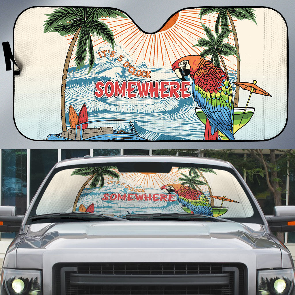 Summer Holiday It's 5 o'clock Somewhere Vintage Hawaii Auto Sun Shade LT7 Colorful - Polynesian Pride