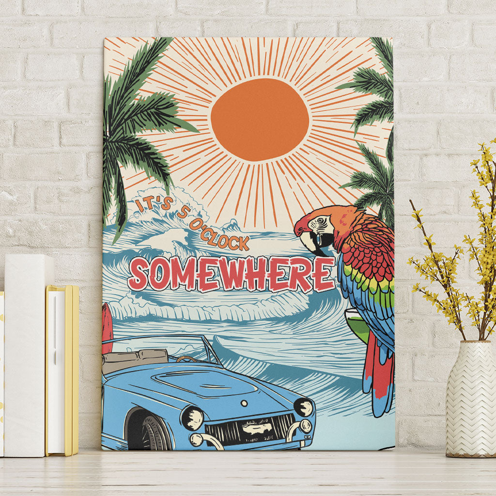 Summer Holiday It's 5 o'clock Somewhere Vintage Hawaii Canvas Wall Art LT7 Without Frame Colorful - Polynesian Pride