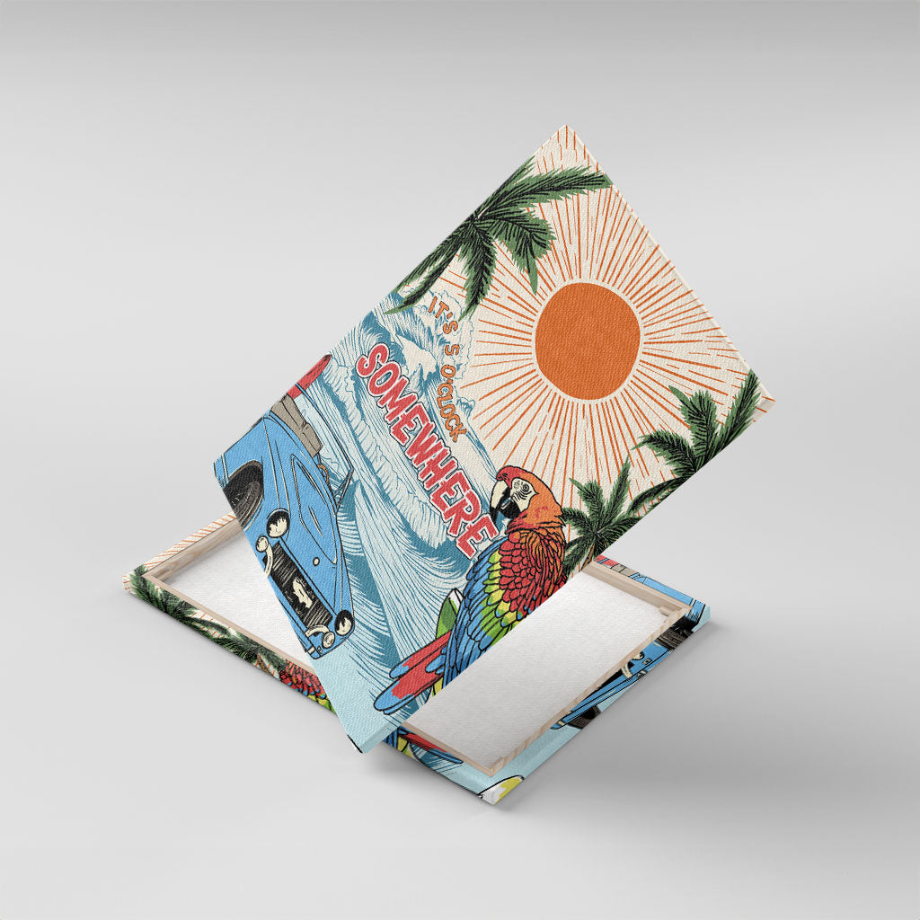 Summer Holiday It's 5 o'clock Somewhere Vintage Hawaii Canvas Wall Art LT7 With Frame Colorful - Polynesian Pride