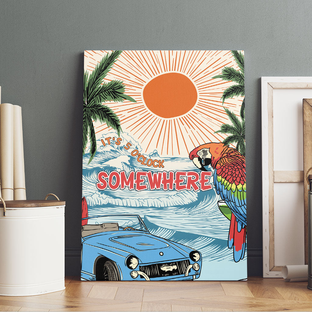 Summer Holiday It's 5 o'clock Somewhere Vintage Hawaii Canvas Wall Art LT7 - Polynesian Pride