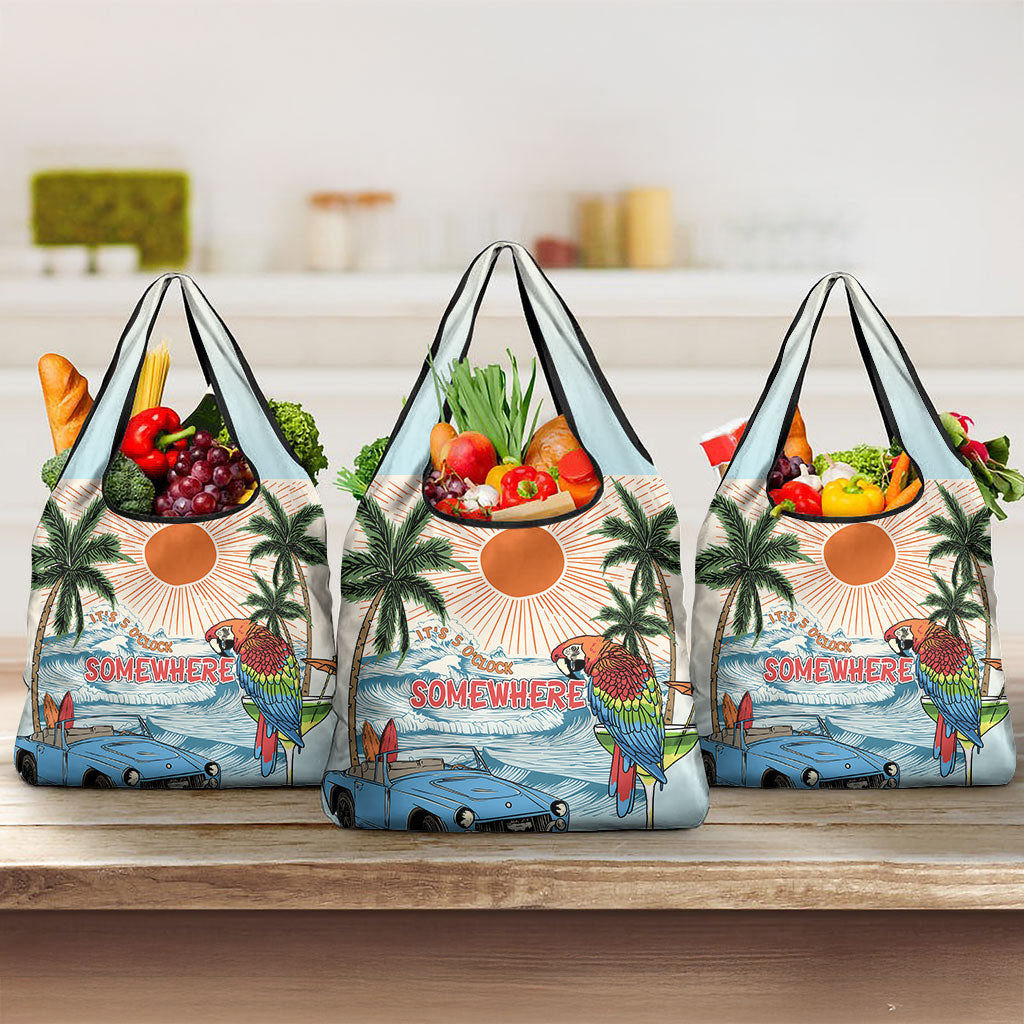 Summer Holiday It's 5 o'clock Somewhere Vintage Hawaii Grocery Bag LT7 3-pack One Size Colorful - Polynesian Pride