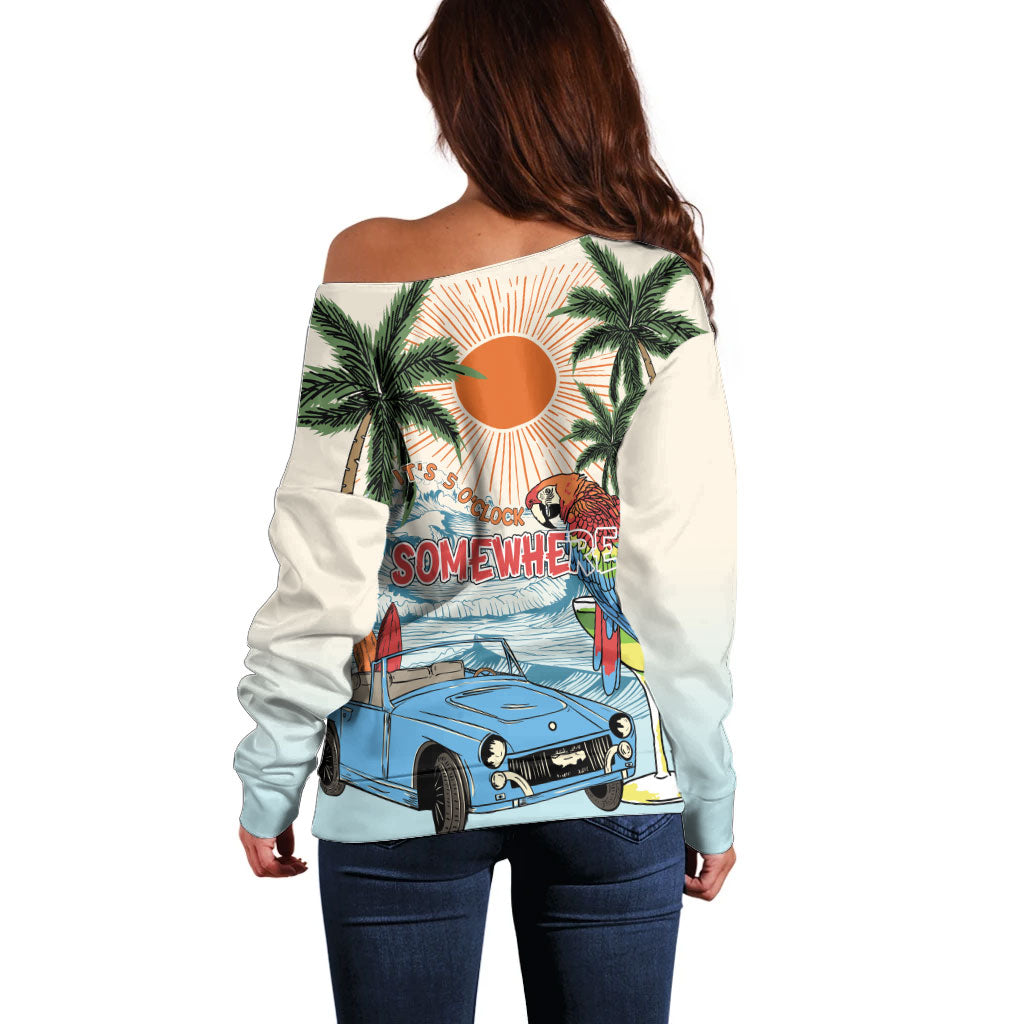 Summer Holiday It's 5 o'clock Somewhere Vintage Hawaii Off Shoulder Sweater LT7 - Polynesian Pride