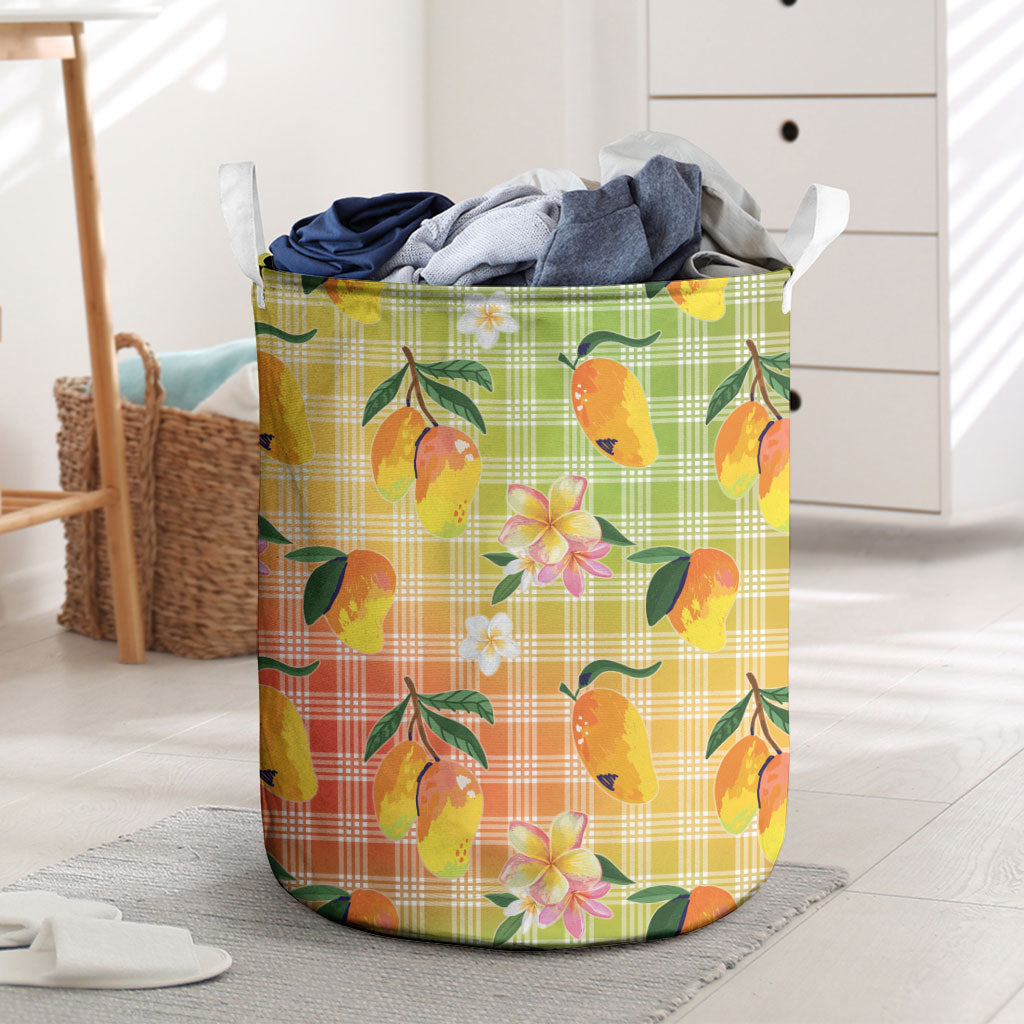 Aloha Hawaii Palaka Print Mango Plumeria Laundry Basket Tropical Vibes LT7 Multicolor - Polynesian Pride