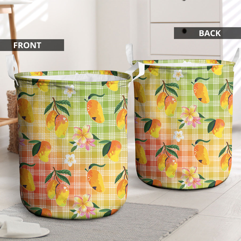 Aloha Hawaii Palaka Print Mango Plumeria Laundry Basket Tropical Vibes LT7 - Polynesian Pride