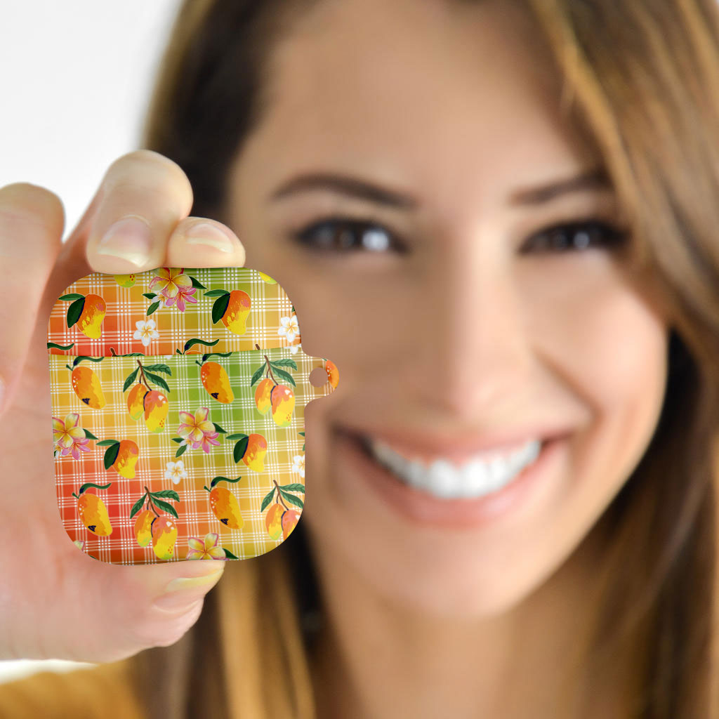 Aloha Hawaii Palaka Print Mango Plumeria AirPods Case Tropical Vibes LT7 - Polynesian Pride