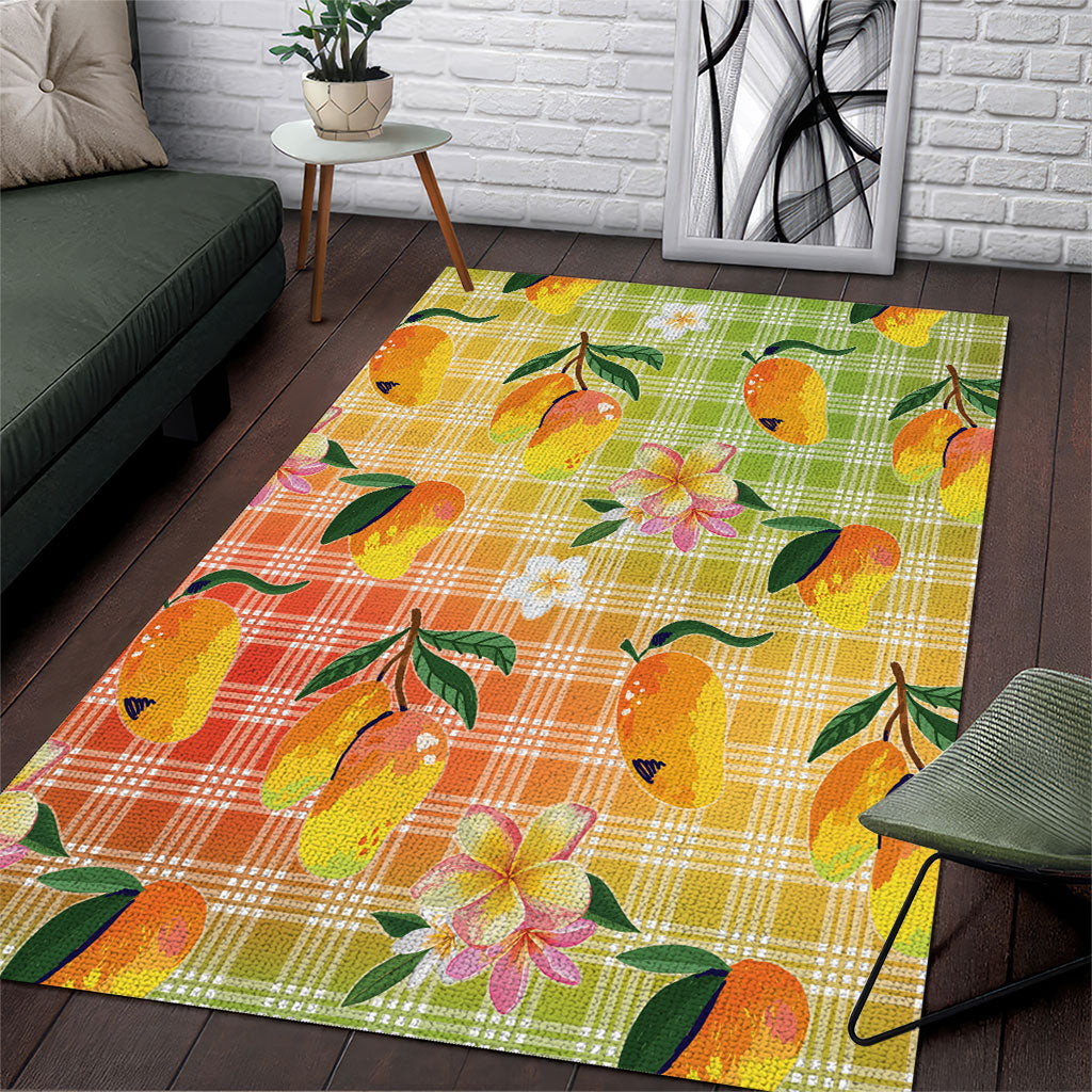 Aloha Hawaii Palaka Print Mango Plumeria Area Rug Tropical Vibes LT7 Multicolor - Polynesian Pride