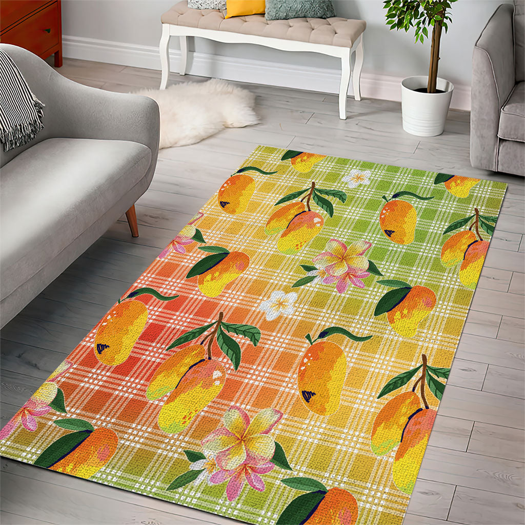 Aloha Hawaii Palaka Print Mango Plumeria Area Rug Tropical Vibes LT7 - Polynesian Pride