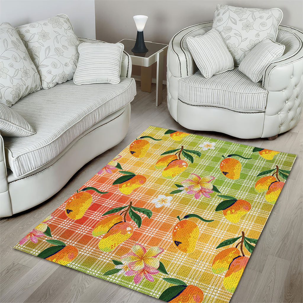 Aloha Hawaii Palaka Print Mango Plumeria Area Rug Tropical Vibes LT7 - Polynesian Pride
