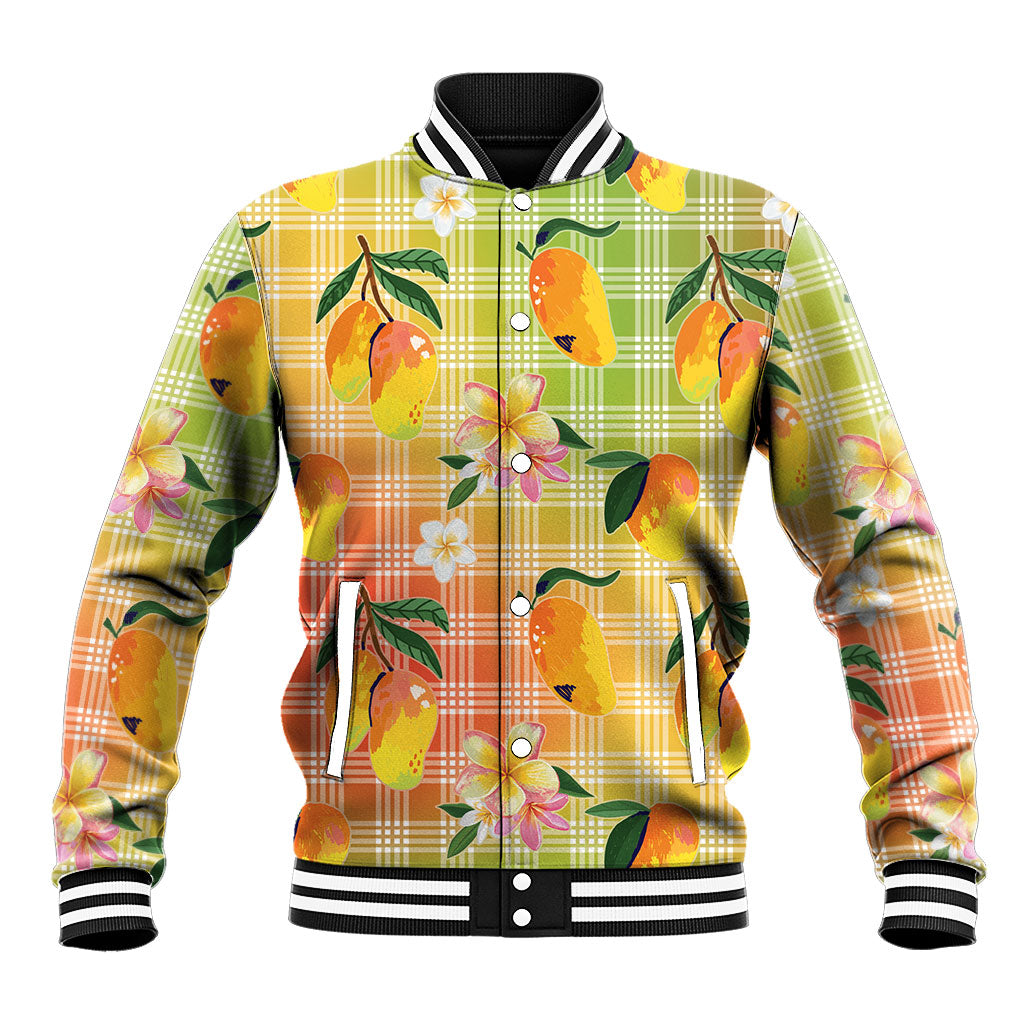 Aloha Hawaii Palaka Print Mango Plumeria Baseball Jacket Tropical Vibes LT7 Unisex Multicolor - Polynesian Pride