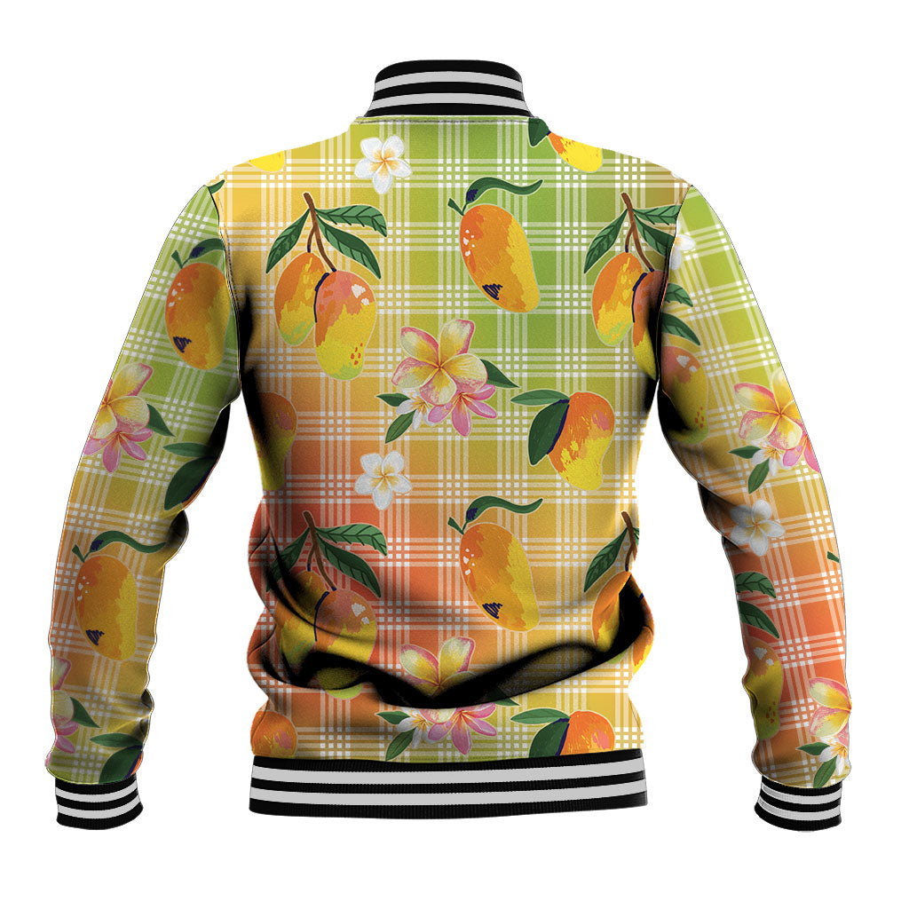Aloha Hawaii Palaka Print Mango Plumeria Baseball Jacket Tropical Vibes LT7 - Polynesian Pride