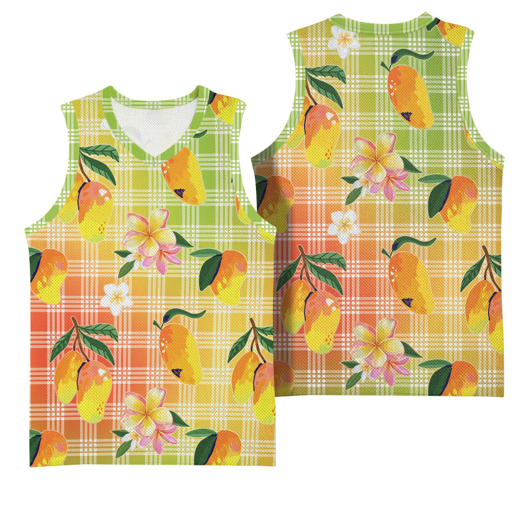 Aloha Hawaii Palaka Print Mango Plumeria Basketball Jersey Tropical Vibes LT7 - Polynesian Pride