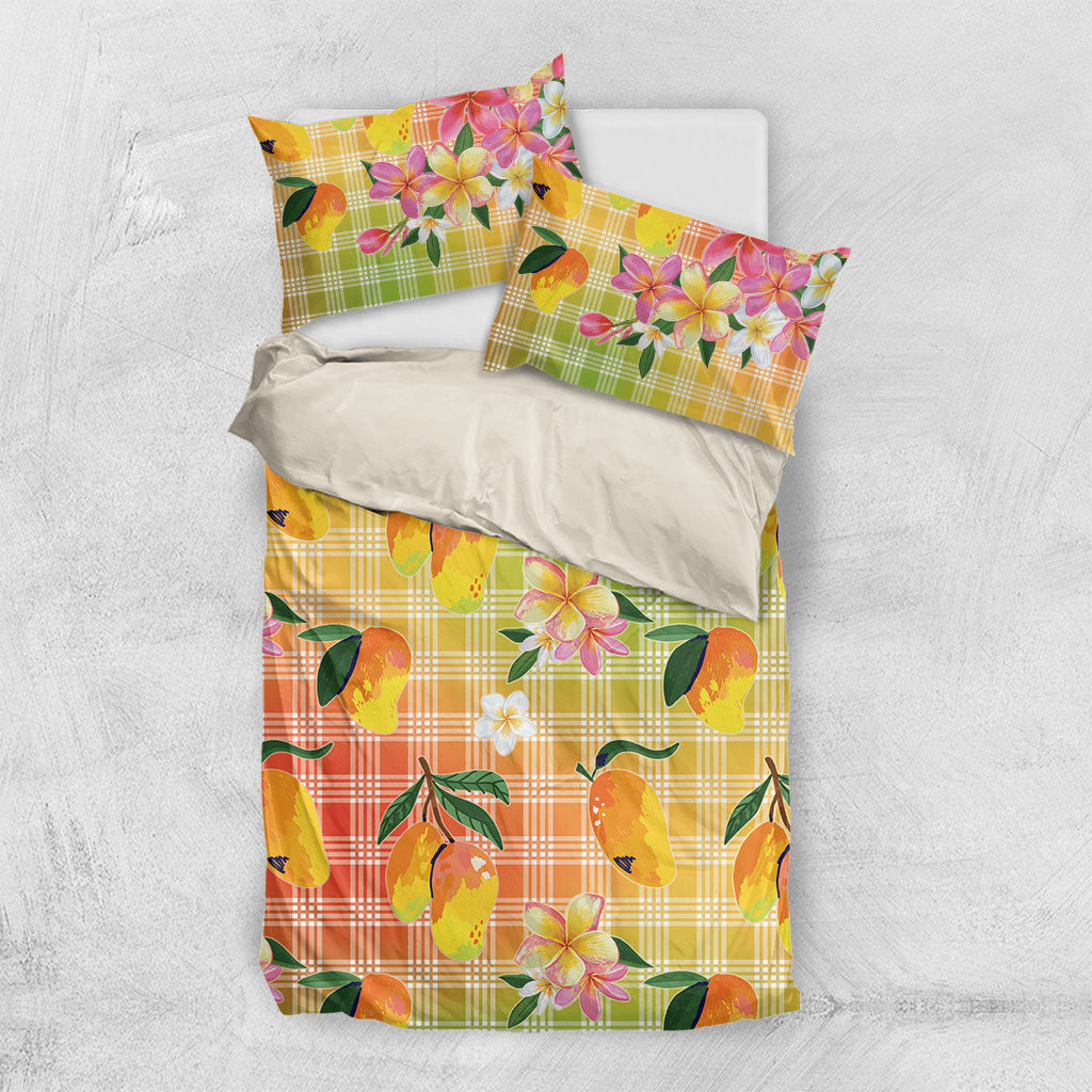 Aloha Hawaii Palaka Print Mango Plumeria Bedding Set Tropical Vibes LT7 US Twin 172cm x 218cm Multicolor - Polynesian Pride