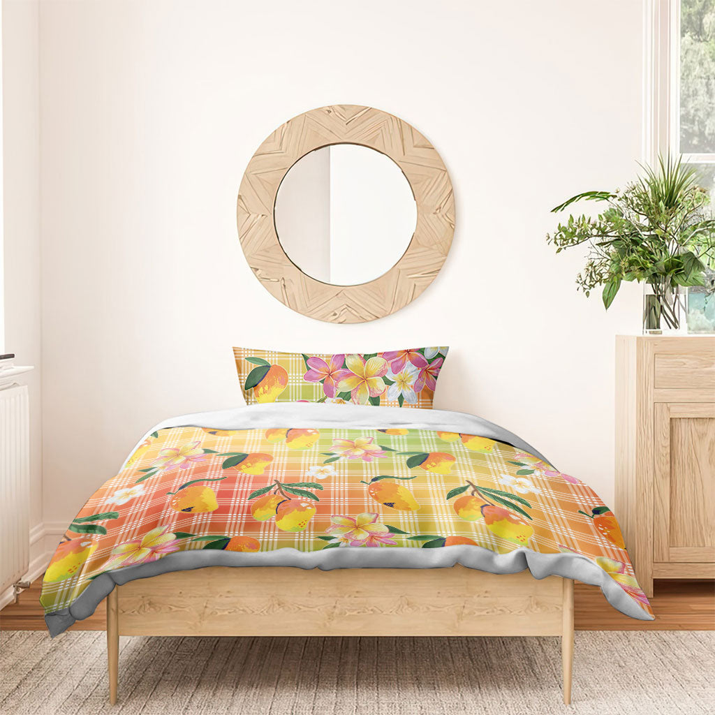 Aloha Hawaii Palaka Print Mango Plumeria Bedding Set Tropical Vibes LT7 - Polynesian Pride