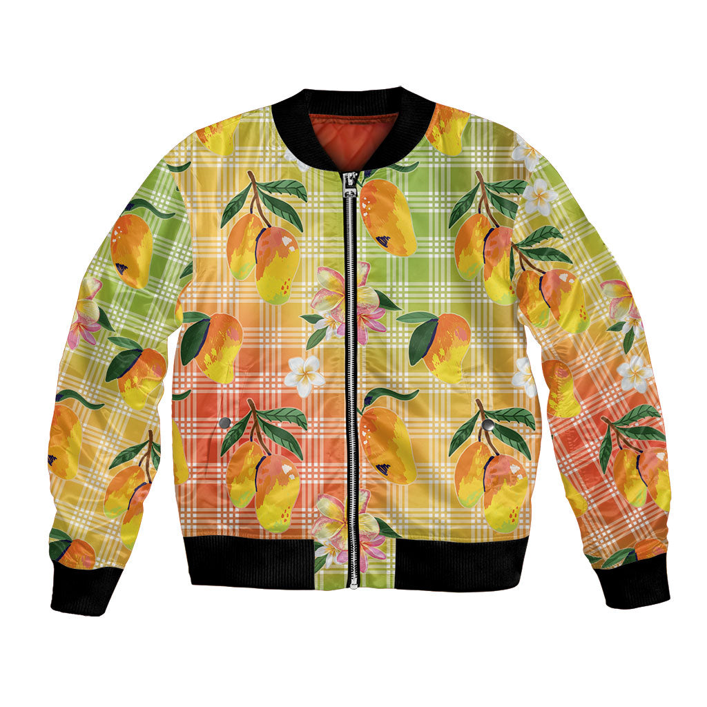 Aloha Hawaii Palaka Print Mango Plumeria Bomber Jacket Tropical Vibes LT7 Unisex Multicolor - Polynesian Pride
