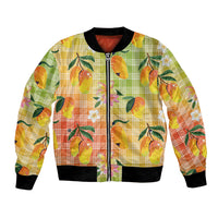 Aloha Hawaii Palaka Print Mango Plumeria Bomber Jacket Tropical Vibes LT7 Unisex Multicolor - Polynesian Pride
