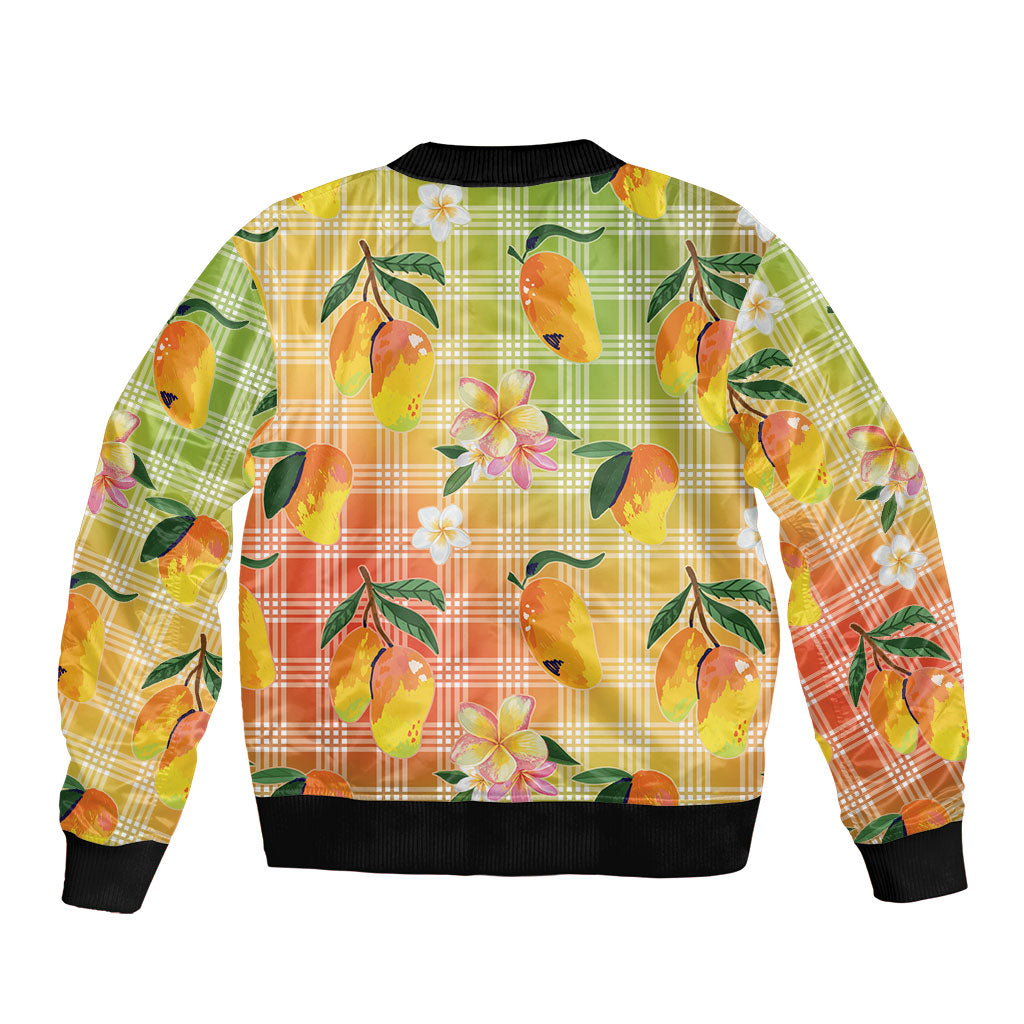 Aloha Hawaii Palaka Print Mango Plumeria Bomber Jacket Tropical Vibes LT7 - Polynesian Pride