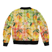Aloha Hawaii Palaka Print Mango Plumeria Bomber Jacket Tropical Vibes LT7 - Polynesian Pride
