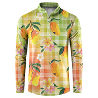 Aloha Hawaii Palaka Print Mango Plumeria Button Sweatshirt Tropical Vibes LT7 Multicolor - Polynesian Pride