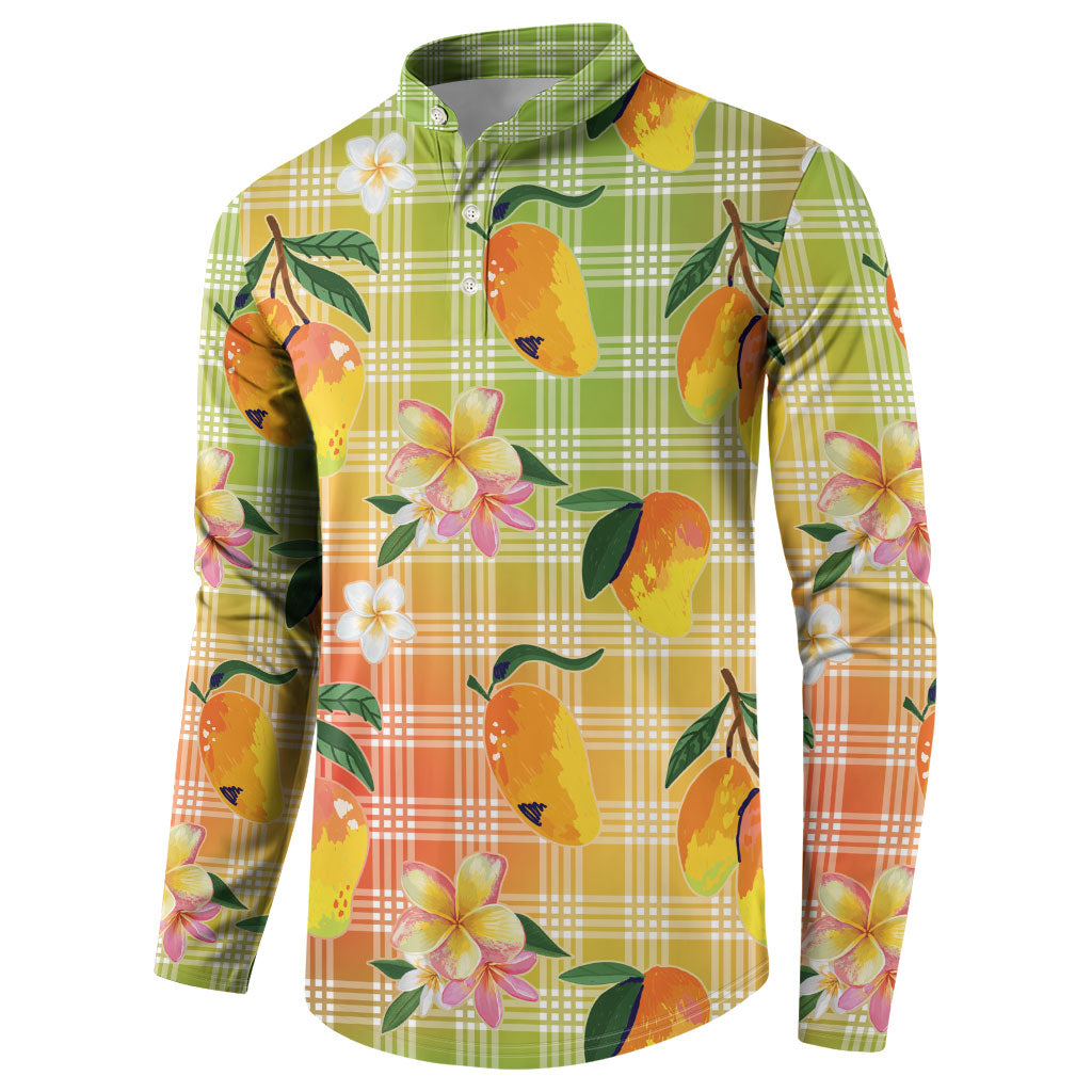 Aloha Hawaii Palaka Print Mango Plumeria Button Sweatshirt Tropical Vibes LT7 - Polynesian Pride