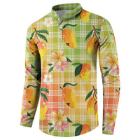 Aloha Hawaii Palaka Print Mango Plumeria Button Sweatshirt Tropical Vibes LT7 - Polynesian Pride